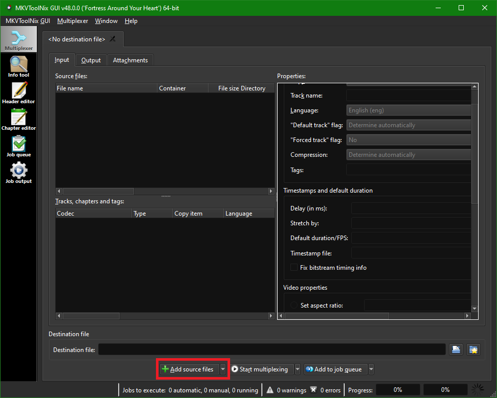 The Add Source Files button in the MKVToolNix user interface